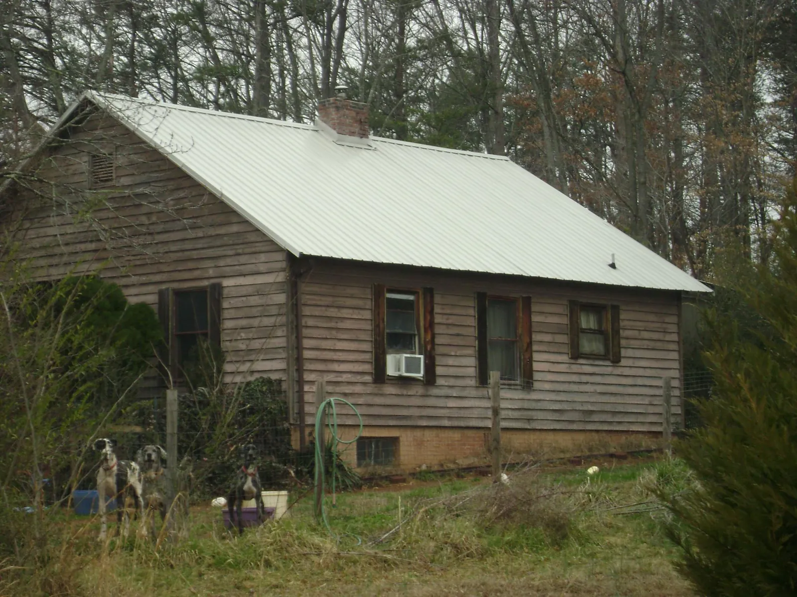 White metal roof on an old wood sided farmhouse, from a Asphalt Shingle Roof Repair job in Gray